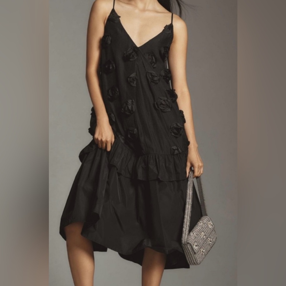 Elegant Black Dress with Floral Accents
